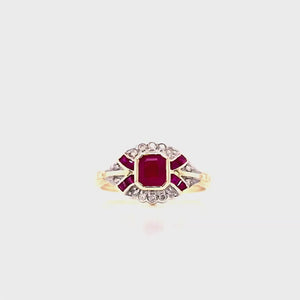 
                
                    Load and play video in Gallery viewer, 9ct Gold Ruby &amp;amp; Diamond Art Deco Style Cluster Ring
                
            