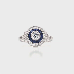 
                
                    Load and play video in Gallery viewer, 18ct White Gold Sapphire &amp;amp; Diamond Target Cluster Ring
                
            