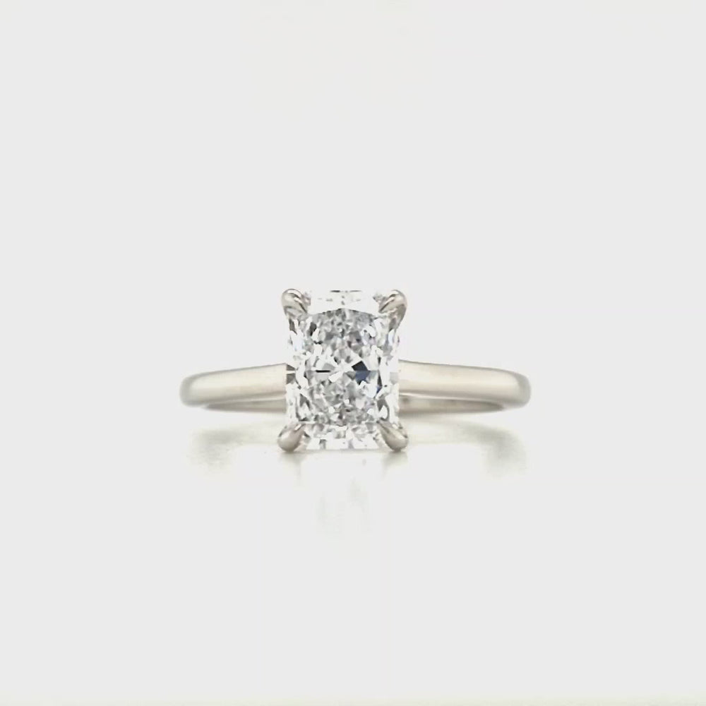 
                
                    Load and play video in Gallery viewer, Platinum Radiant Cut Lab Grown Diamond Solitaire Engagement Ring with Hidden Halo- 1.54ct
                
            