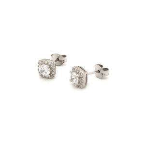 Sterling Silver Vintage Style Cushion Shaped CZ Cluster Earrings - Diana O'Mahony Jewellers