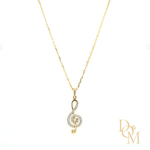 9ct Yellow Gold CZ Treble Clef Necklace