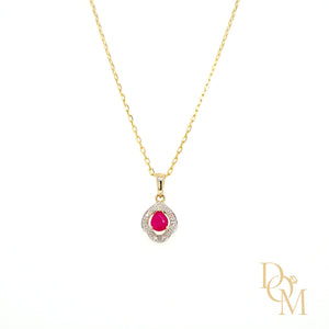 9ct Yellow Gold Pear-cut Ruby & Diamond Open Cluster Pendant