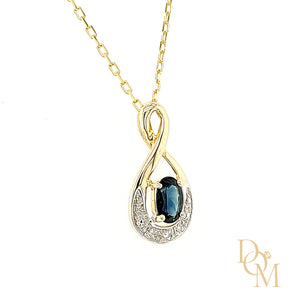 9ct Yellow Gold Sapphire & Diamond Twist Necklace