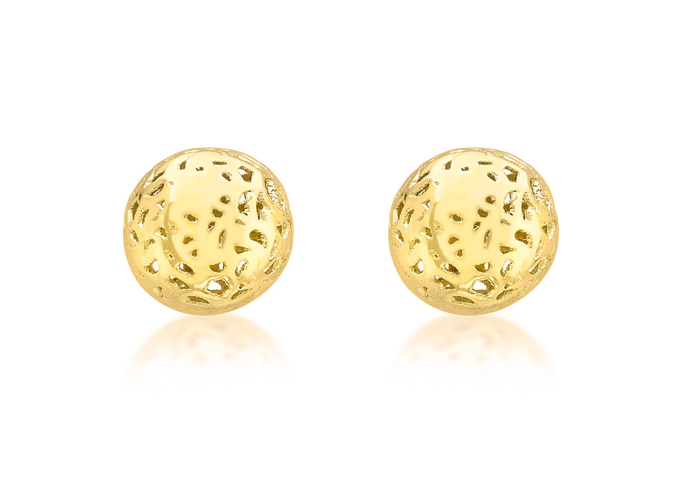 9ct Gold 7mm Domed Pierced-Design Earrings - Diana O'Mahony Jewellers