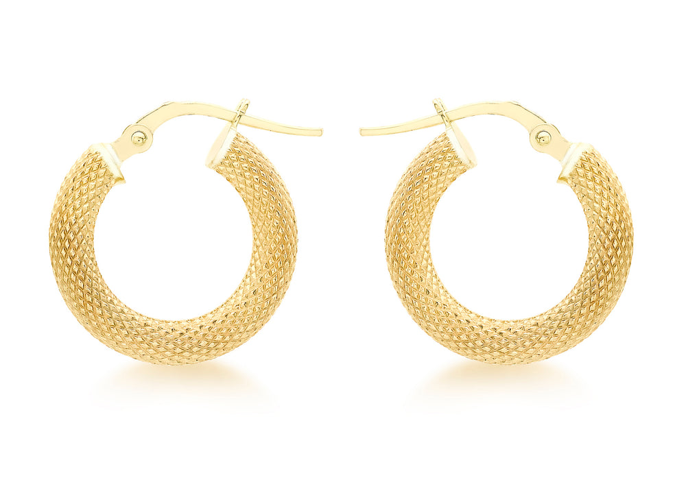 9ct Yellow Gold 15mm Diamond-cut Hoop Earrings