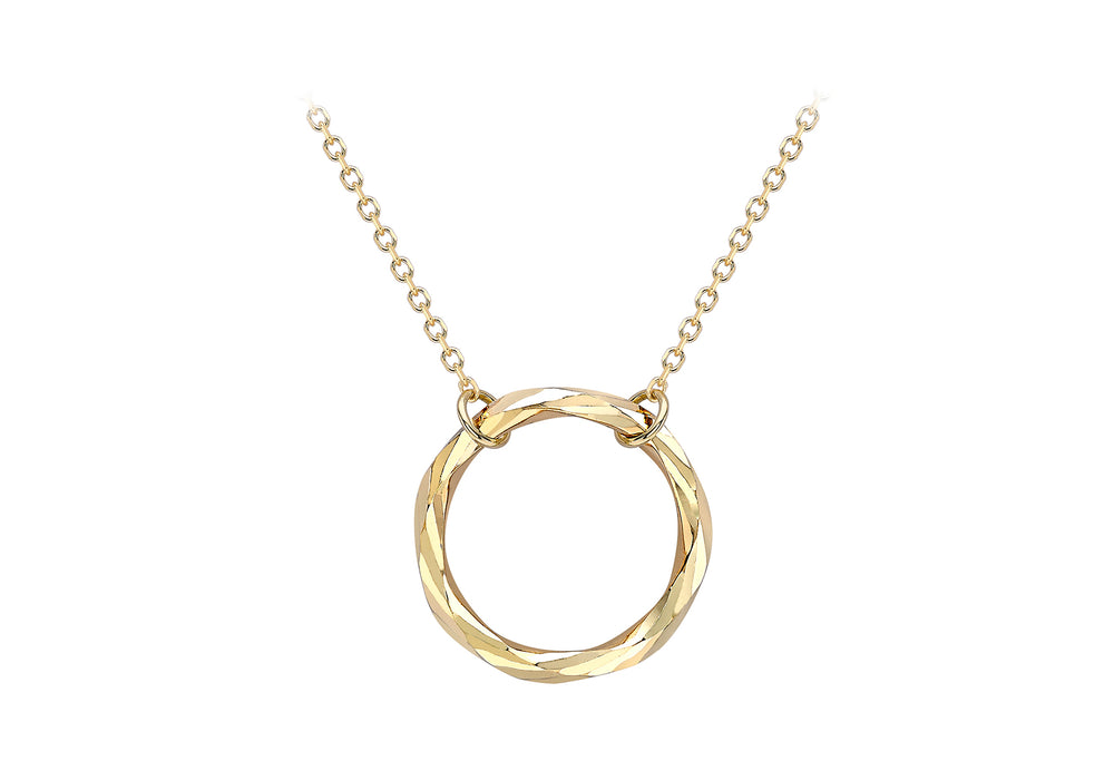 9ct Yellow Gold Diamond-cut Open Circle Necklace