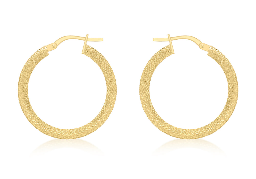 9ct Yellow Gold 25mm Diamond-Cut Hoop Earrings