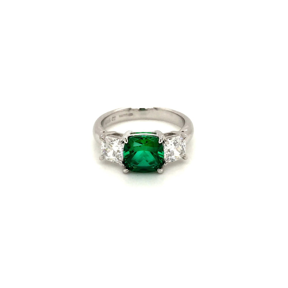 Sterling Silver Three Stone Emerald Green CZ Ring - Diana O'Mahony Jewellers