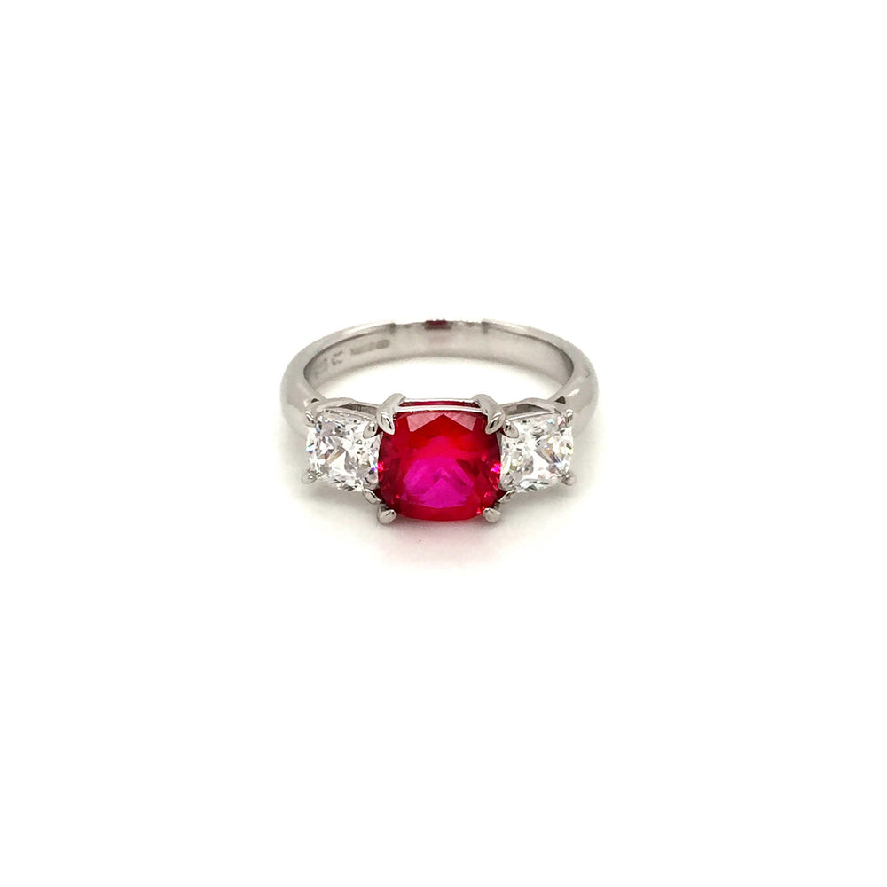 Sterling Silver Three Stone Ruby Red CZ Ring - Diana O'Mahony Jewellers
