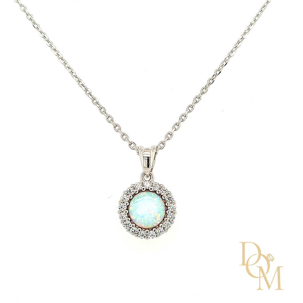 Sterling Silver Opal CZ Cluster Pendant Earrings Set Diana O