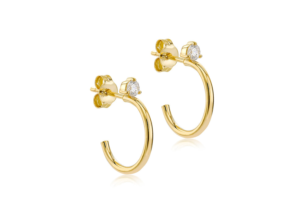 9ct Gold Half Hoop Earrings with CZ - Diana O'Mahony Jewellers