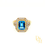 Art Deco Style Blue Topaz & Diamond Cluster Ring