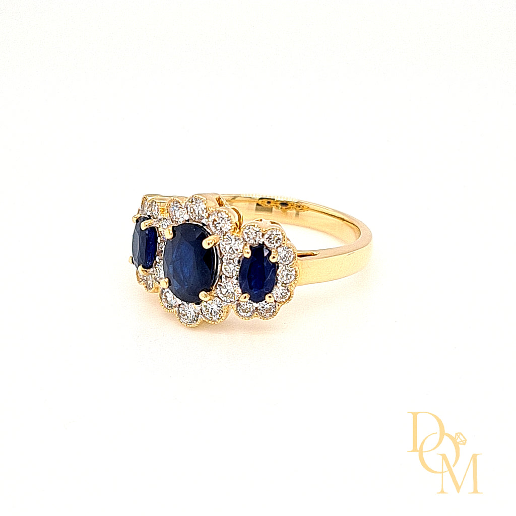 Vintage Style Three Stone Sapphire Diamond Cluster – Diana O