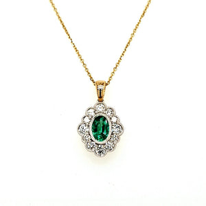 18ct Gold Emerald & Diamond Daisy Cluster Pendant