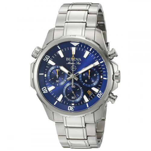 Gents Bulova Marine Star Blue Dial Chronograph Steel Bracelet Watch 96B256