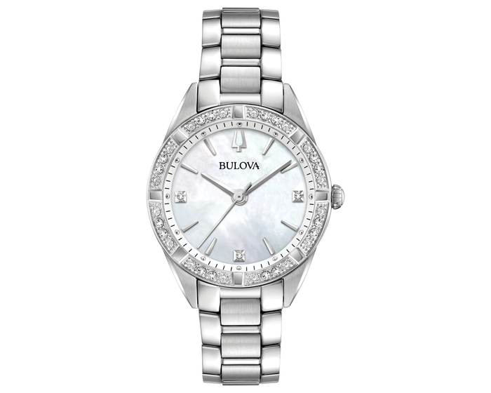 Ladies Bulova Mother of Pearl Dial Watch with Diamond Bezel 96R228