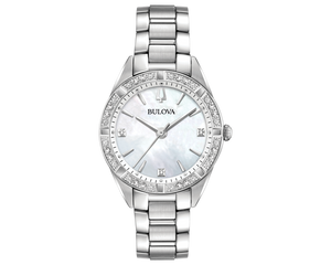 Ladies Bulova Mother of Pearl Dial Watch with Diamond Bezel 96R228 - Diana O'Mahony Jewellers