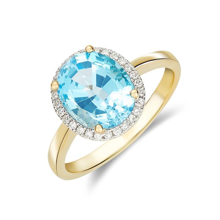 9ct Gold Swiss Blue Topaz & Diamond Cluster Ring