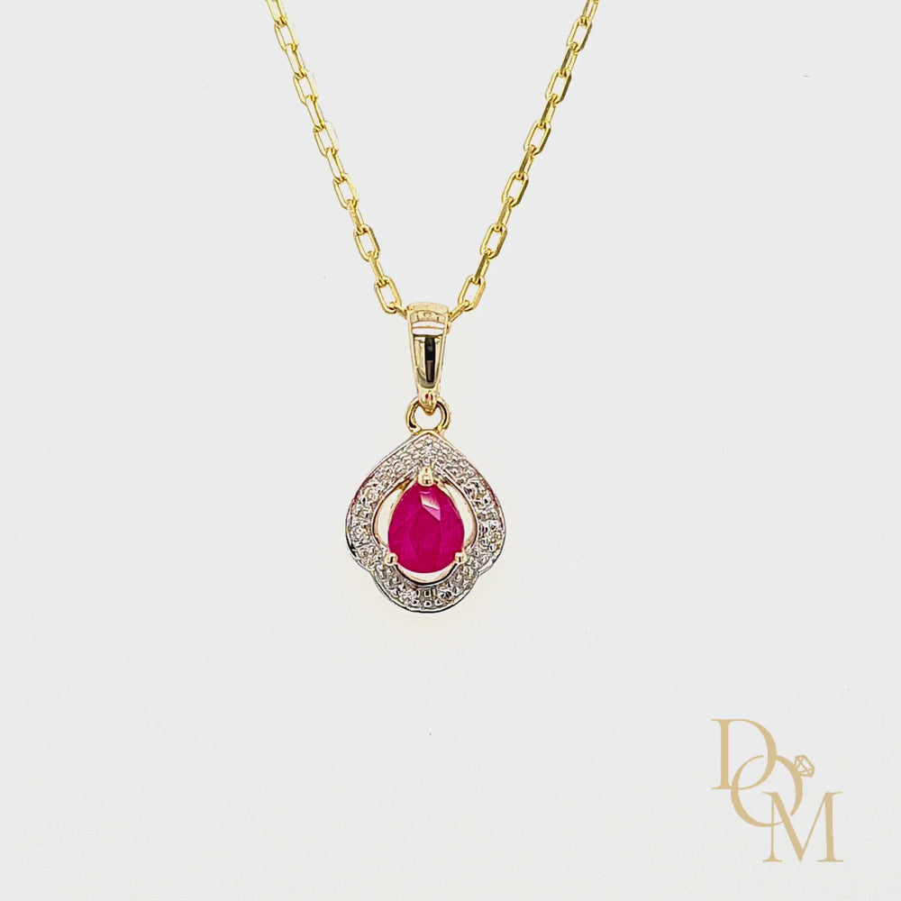 
                
                    Load and play video in Gallery viewer, 9ct Yellow Gold Pear-cut Ruby &amp;amp; Diamond Open Cluster Pendant
                
            
