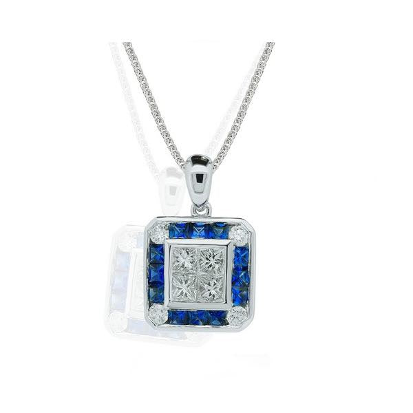 18ct White Gold Art Deco Style Sapphire & Diamond Cluster Pendant - Diana O'Mahony Jewellers