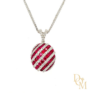 18ct White Gold Ruby & Diamond Candy Stripe Pendant