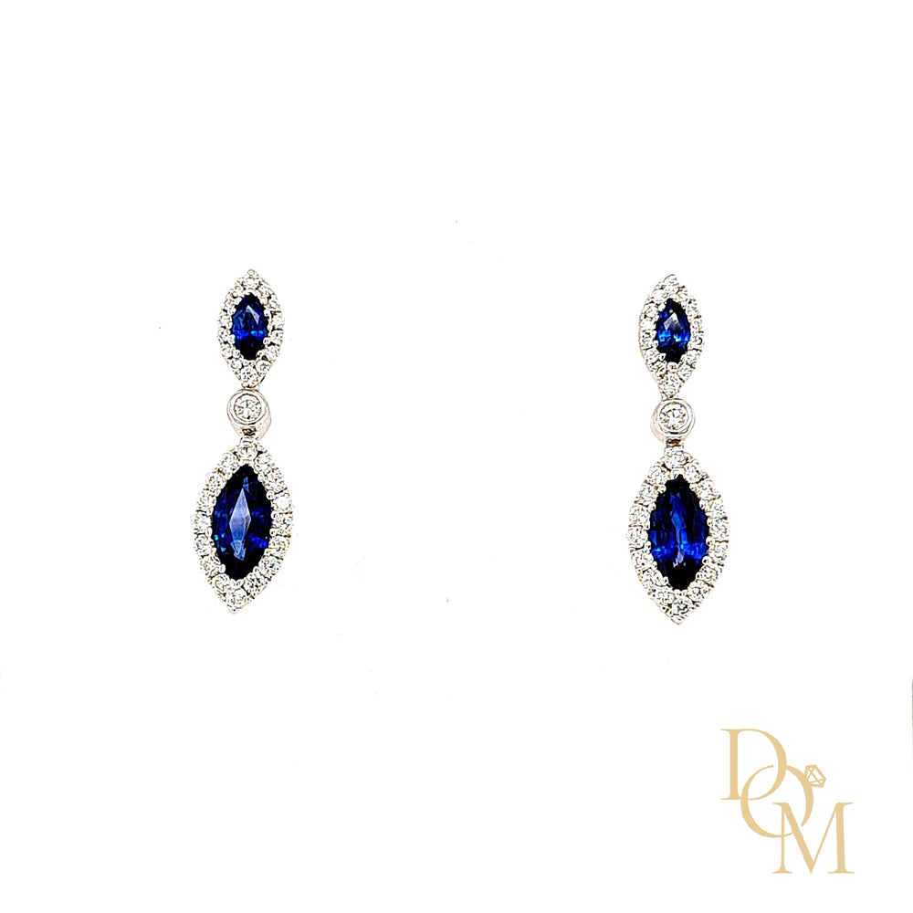 18ct White Gold Sapphire & Diamond Cluster Drop Earrings