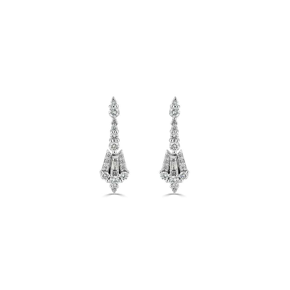18ct White Gold Art Deco Style Diamond Shaped Cluster Earrings- 0.98ct
