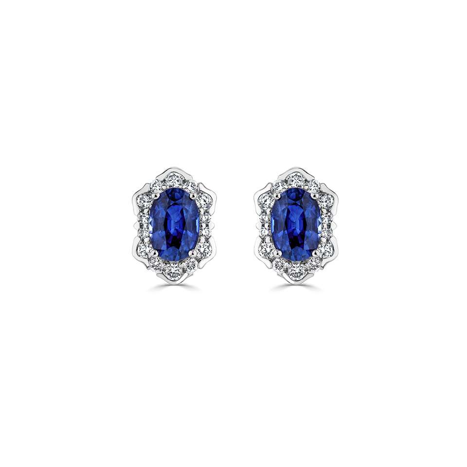 18ct White Gold Sapphire Diamond Cluster Earrings