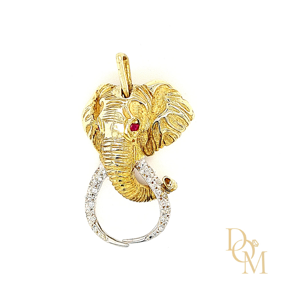 Vintage 14ct Gold Ruby & Diamond Elephant Brooch/Pendant
