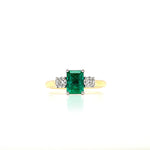 18ct Gold Emerald & Diamond 3 Stone Ring