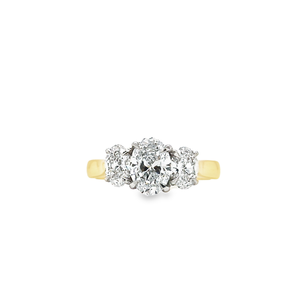 18ct & Platinum Three Stone Oval Lab Grown Diamond Engagement Ring- 1.67ct
