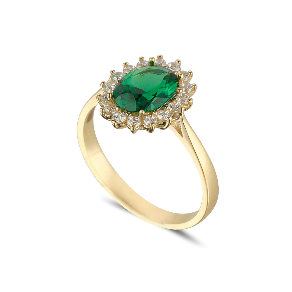 9ct Gold Oval Emerald Green CZ Cluster Ring