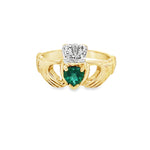 14ct Gold Ladies Emerald & Diamond Claddagh Ring