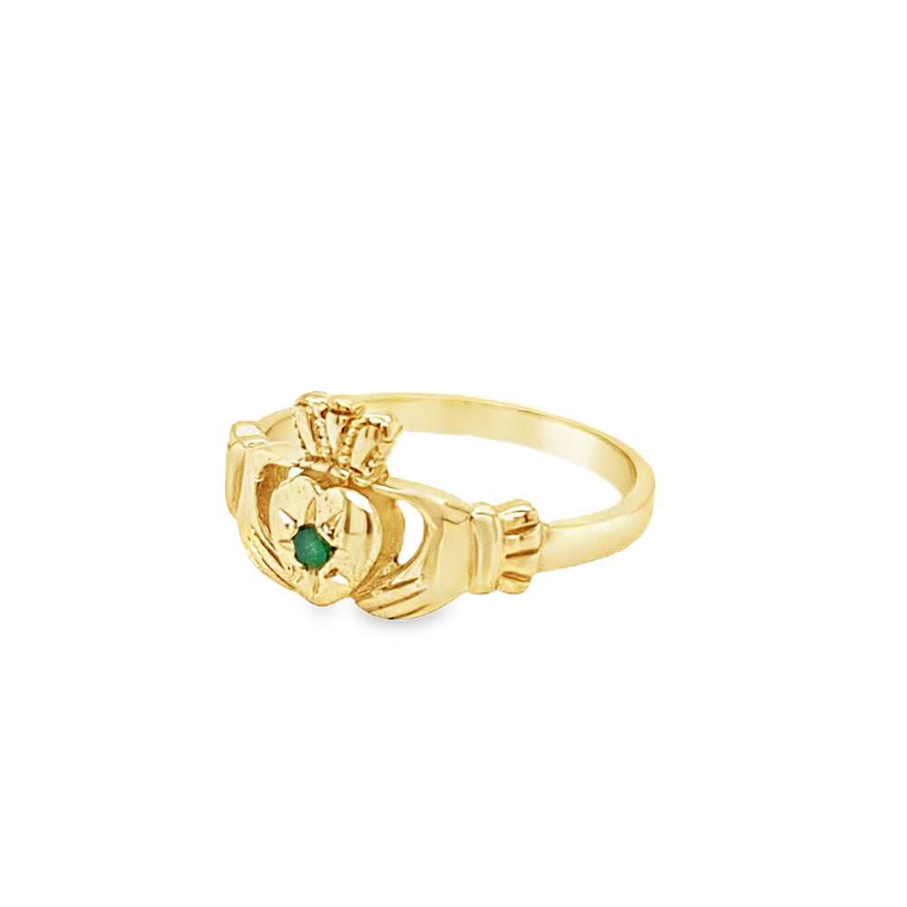 9ct Gold Ladies Emerald Claddagh Ring