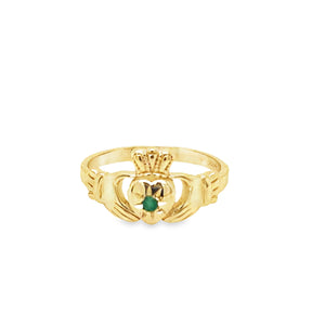 9ct Gold Ladies Emerald Claddagh Ring