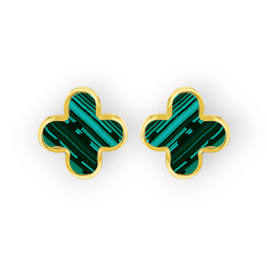 9ct Gold Malachite Small Clover Stud Earrings