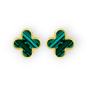 9ct Gold Malachite Clover Stud Earrings