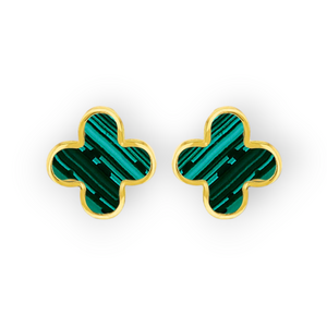 
                
                    Load image into Gallery viewer, 9ct Gold Malachite Clover Stud Earrings
                
            