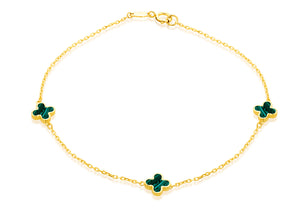 9ct Gold Malachite Clover Bracelet