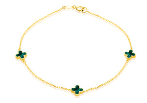 
                
                    Load image into Gallery viewer, 9ct Gold Malachite Clover Bracelet
                
            