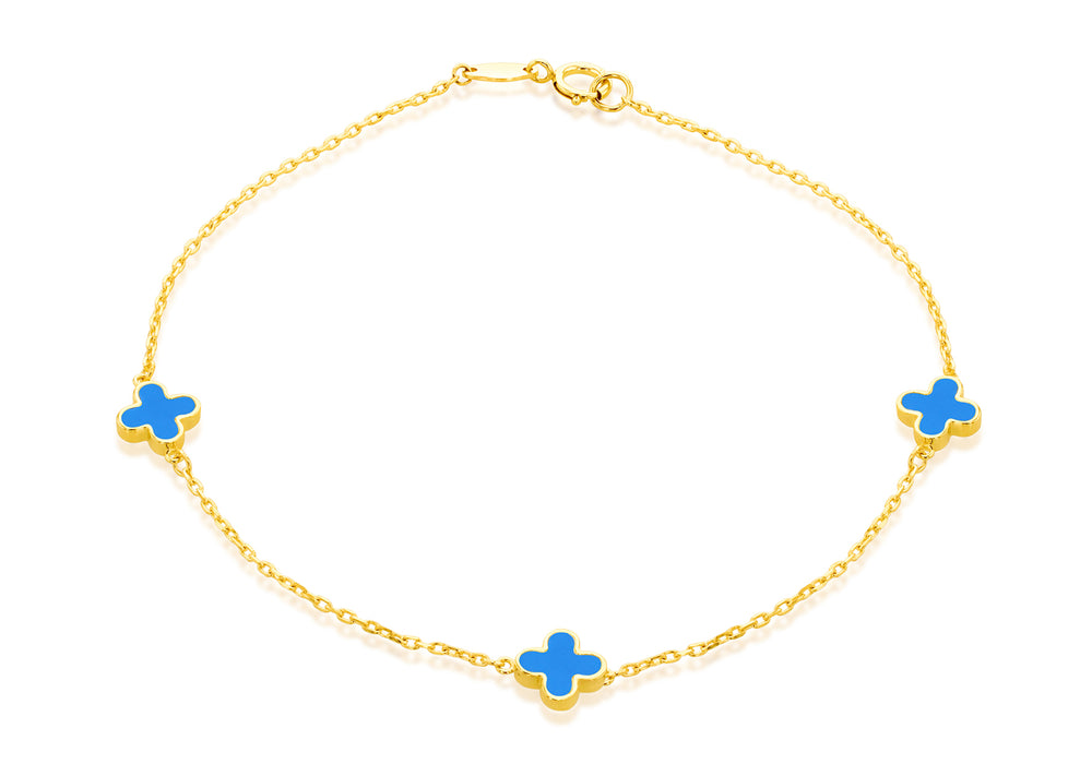 
                
                    Load image into Gallery viewer, 9ct Gold Turquoise Clover Bracelet
                
            