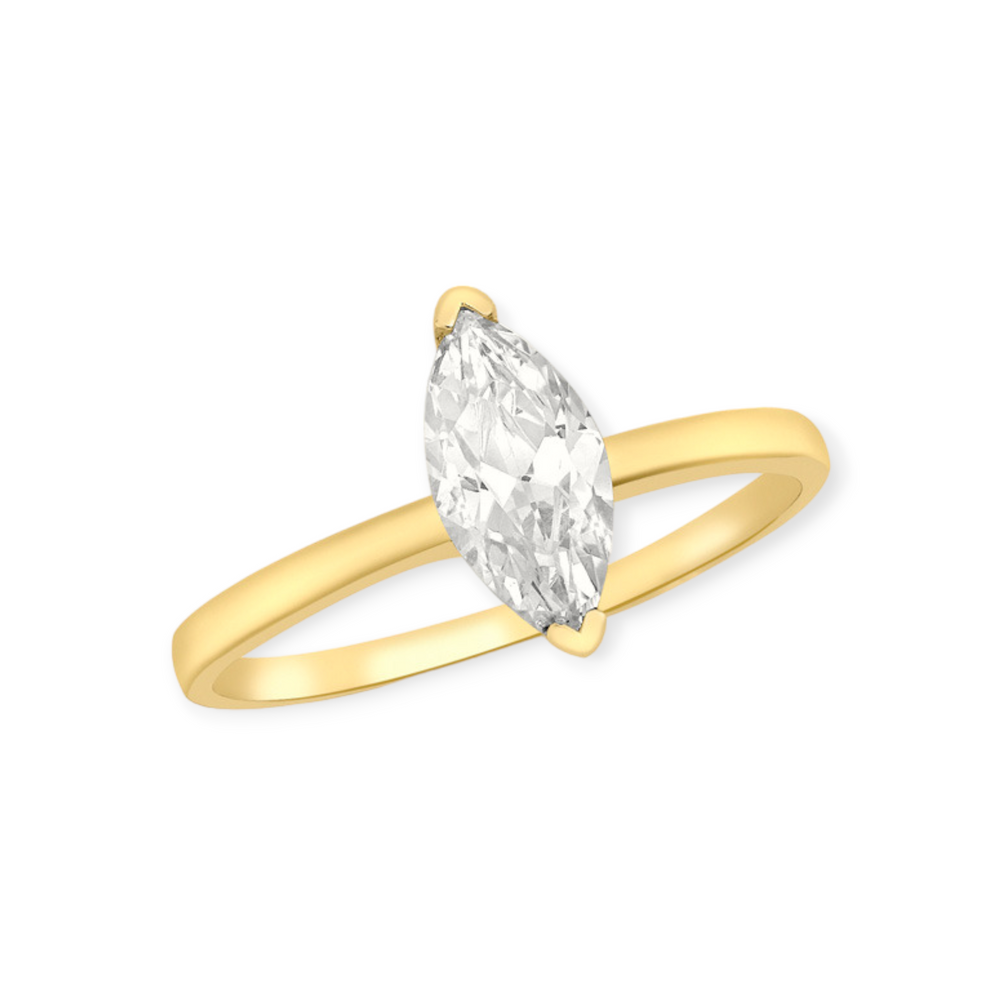 9ct Gold Marquise Solitaire CZ Promise Ring