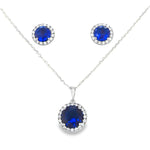 Sterling Silver Sapphire Blue CZ Cluster Pendant & Earrings Set