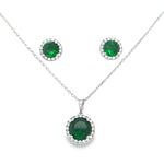 Sterling Silver Emerald Green CZ Cluster Pendant & Earrings Set