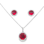 Sterling Silver Ruby CZ Cluster Pendant & Earrings Set