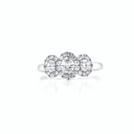 18ct White Gold Oval Three Stone Halo Cluster Ring- 0.63ct