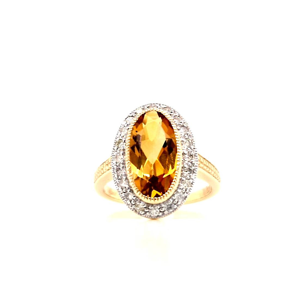 9ct Gold Oval Citrine & Diamond Cluster Ring