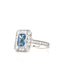 18ct White Gold Aquamarine & Diamond Art Deco Style Cluster Ring