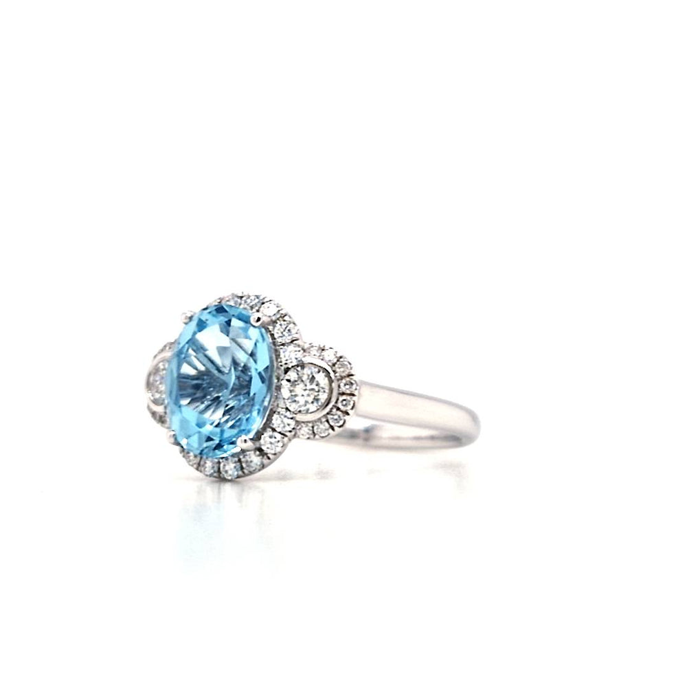 18ct White Gold Aquamarine & Diamond Three Stone Cluster Ring