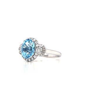 18ct White Gold Aquamarine & Diamond Three Stone Cluster Ring